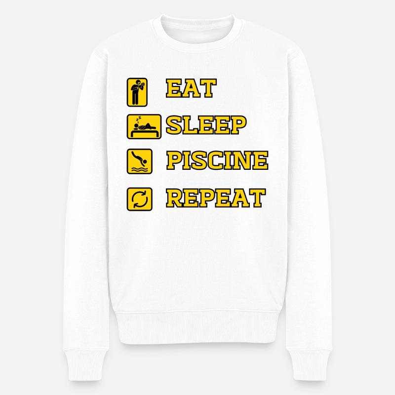 EAT SLEEP PISCINE REPEAT - Pull Premium bio Homme - blanc