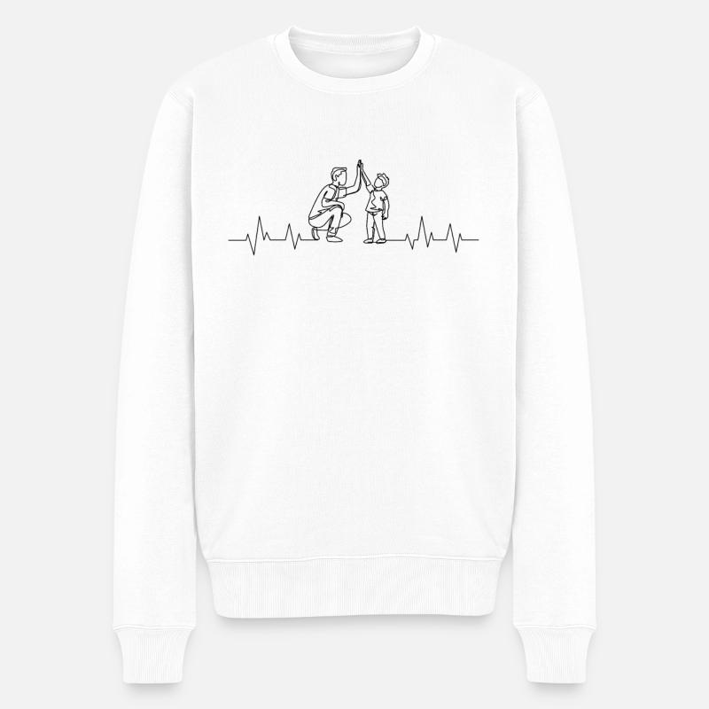 Vater Und Sohn Herzschlag - Männer Premium Bio Pullover - Weiß