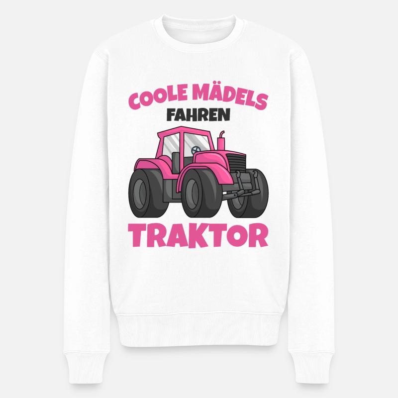 Traktor Mädchen - Männer Premium Bio Pullover - Weiß