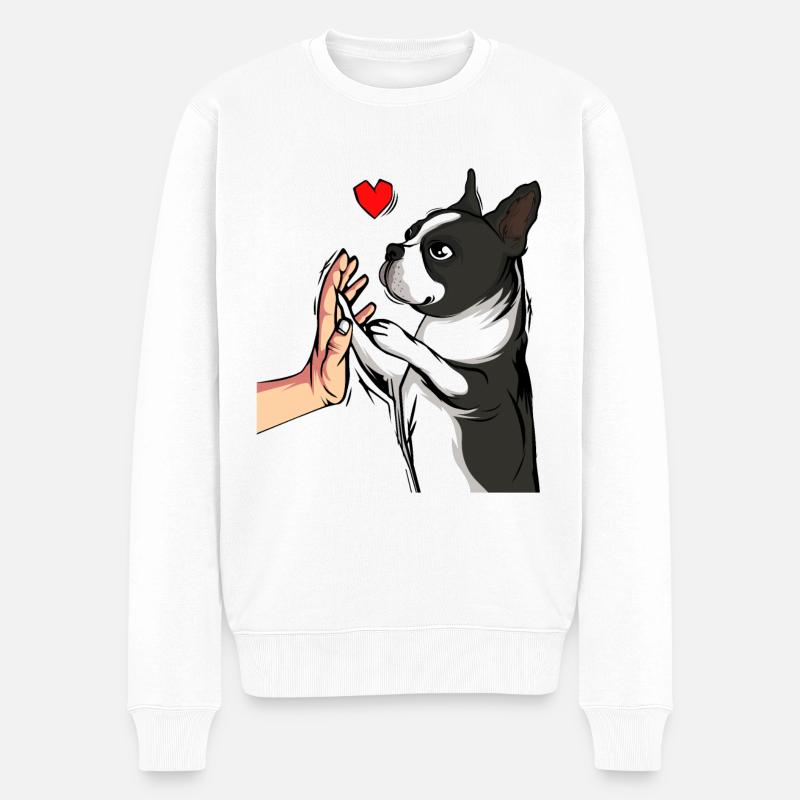 Boston Terrier Hunde Liebe Frauchen - Männer Premium Bio Pullover - Weiß