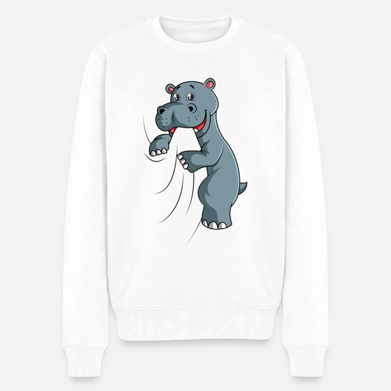 Nilpferd - Männer Premium Bio Pullover - Weiß
