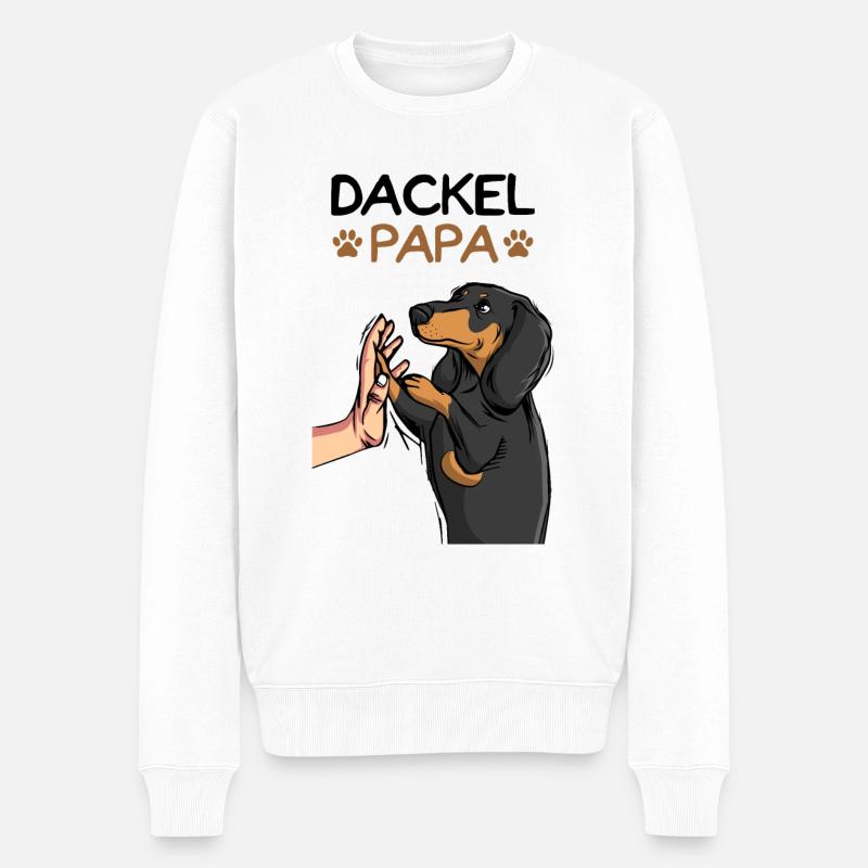 Dackel Papa Dachshund Hund Hundebesitzer - Männer Premium Bio Pullover - Weiß
