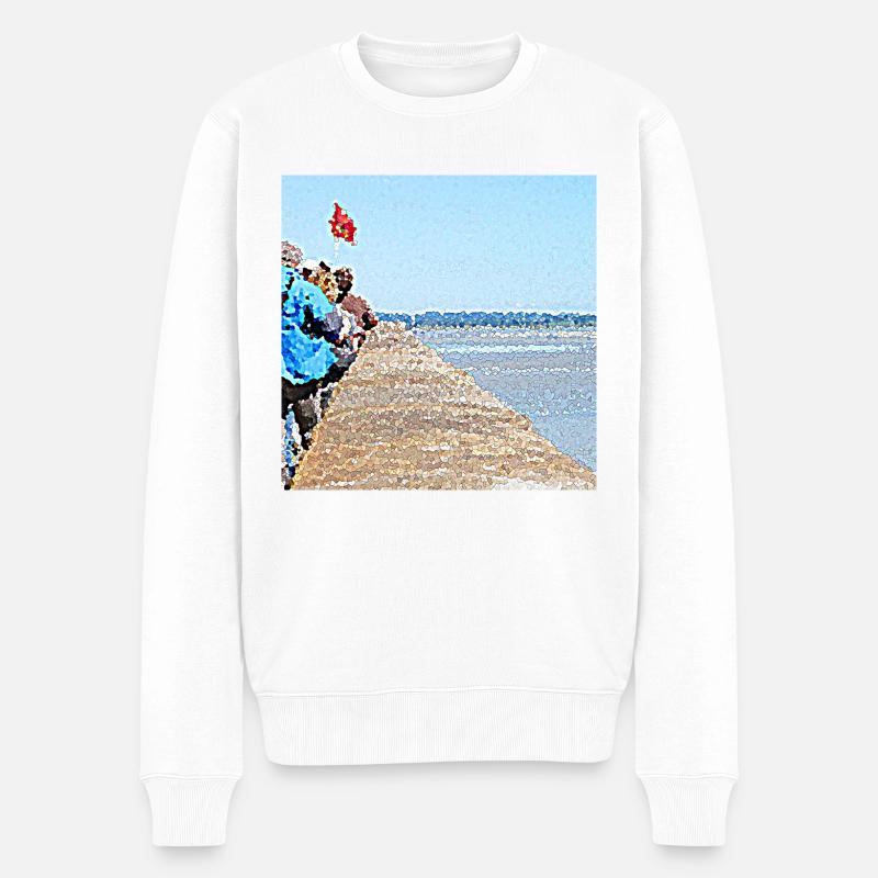Besucher mit Blick auf den Ozean - Männer Premium Bio Pullover - Weiß