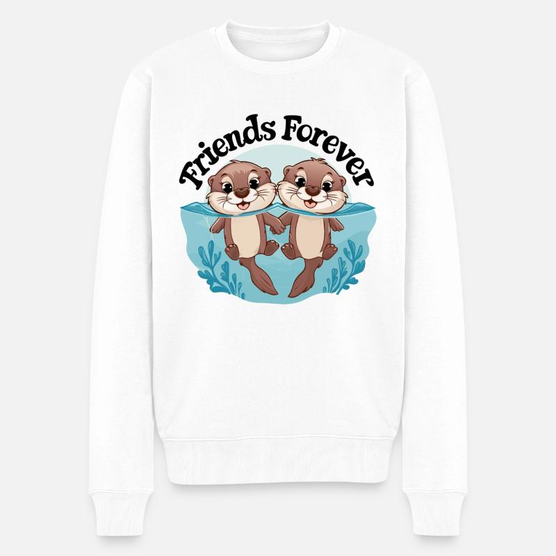Zwei lachende Ottern Freunde für immer - Männer Premium Bio Pullover - Weiß
