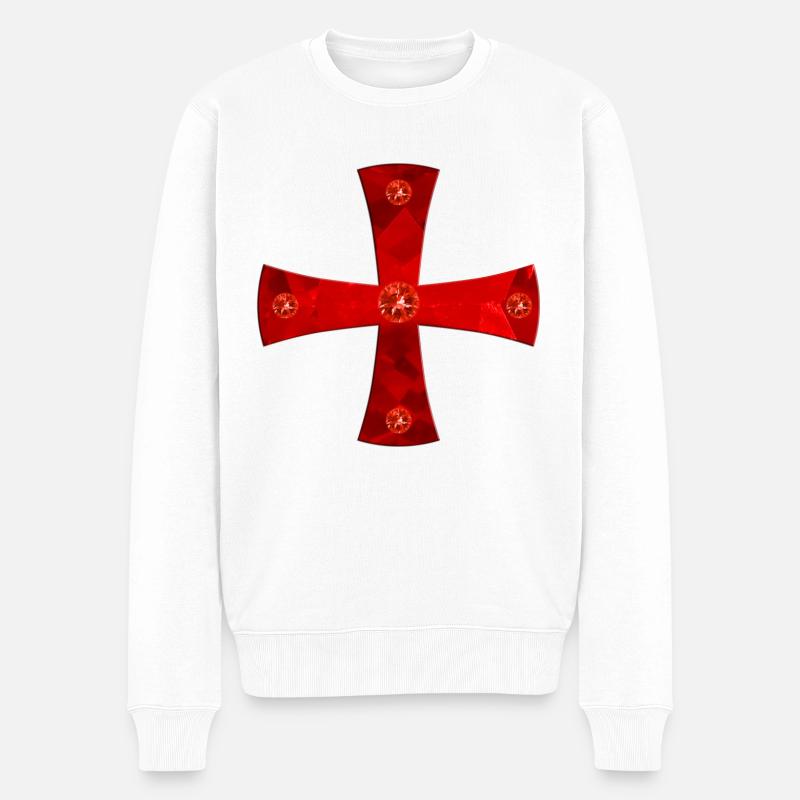 Croix de Chevalier Templier avec des gemmes - Pull Premium bio Homme - blanc