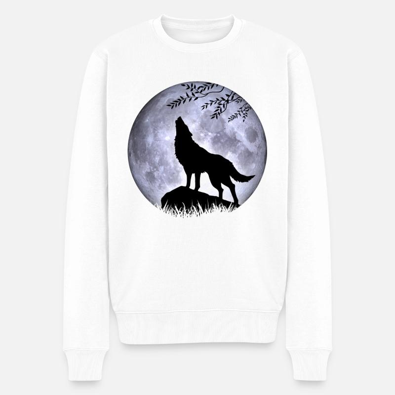 Wolf Vollmond Halloween Nacht Albtraum nightmare - Männer Premium Bio Pullover - Weiß