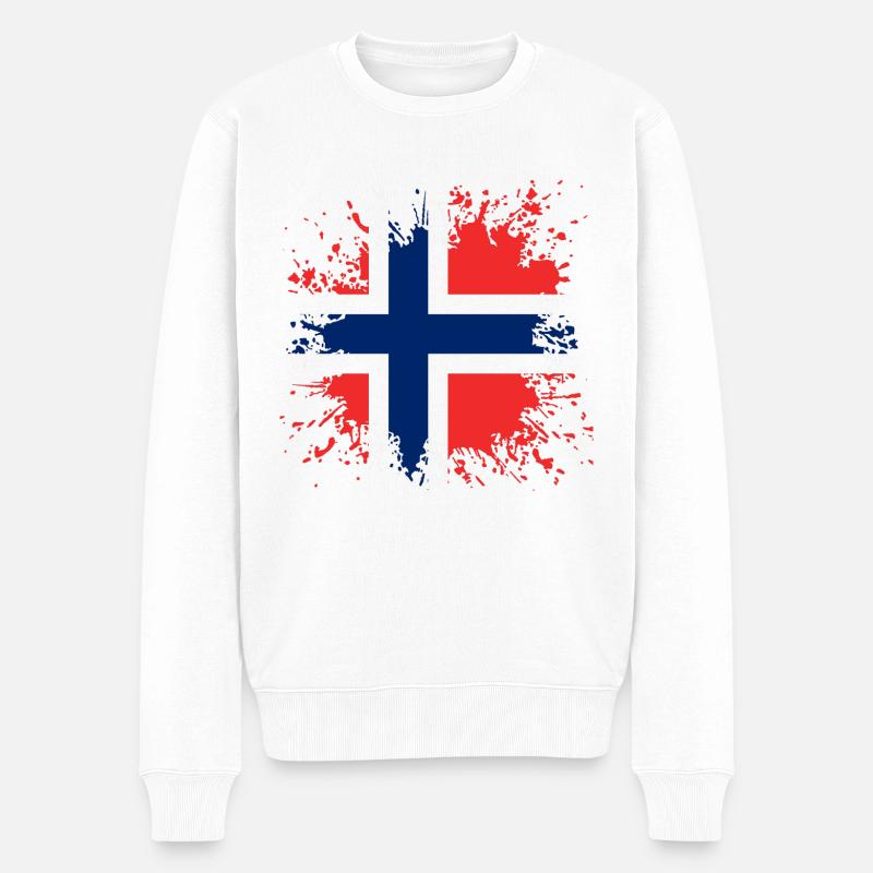Norvège Norge Norvège Drapeau Splash - Pull Premium bio Homme - blanc