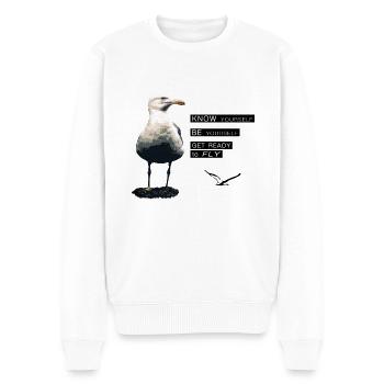 La philosophie de la vie de la mouette - Pull Premium bio Homme - blanc - Devant - Thijin (182cm)