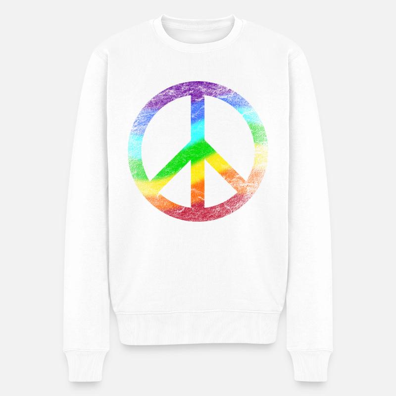 Peace-Zeichen Regenbogen Pazifist Frieden Graffiti - Männer Premium Bio Pullover - Weiß