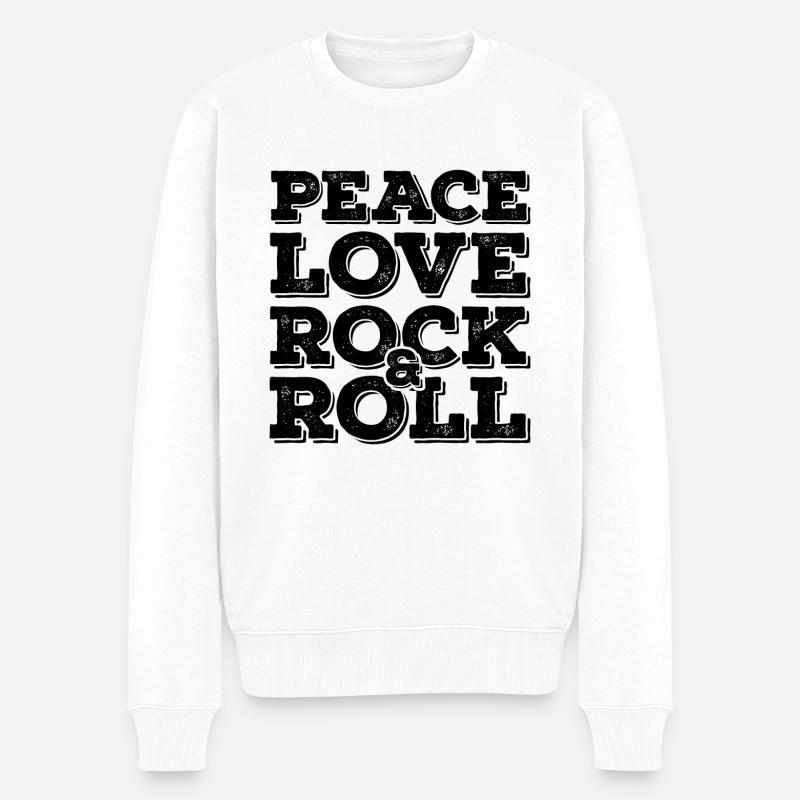 Rock N Roll Botschaft Schwarz Cooles Geschenk - Männer Premium Bio Pullover - Weiß