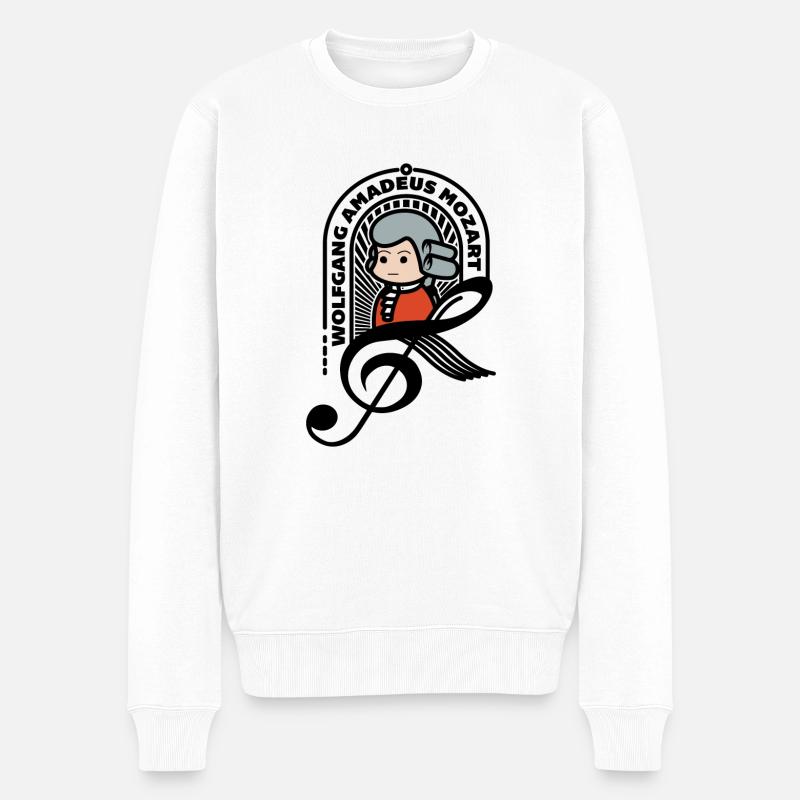 Mozart Süßes Porträt Note Schwarz Cooles Geschenk - Männer Premium Bio Pullover - Weiß