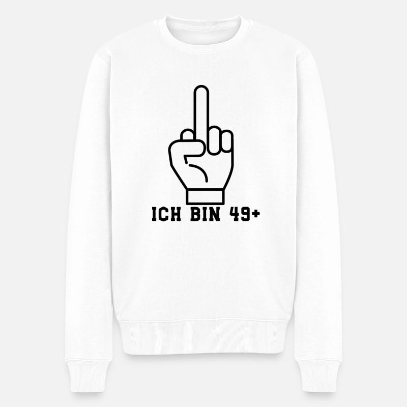 Ich bin 49+ nicht fünzfig Stinkefinger - Männer Premium Bio Pullover - Weiß