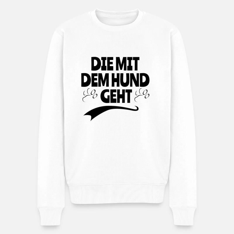Die mit dem Hund geht - Männer Premium Bio Pullover - Weiß