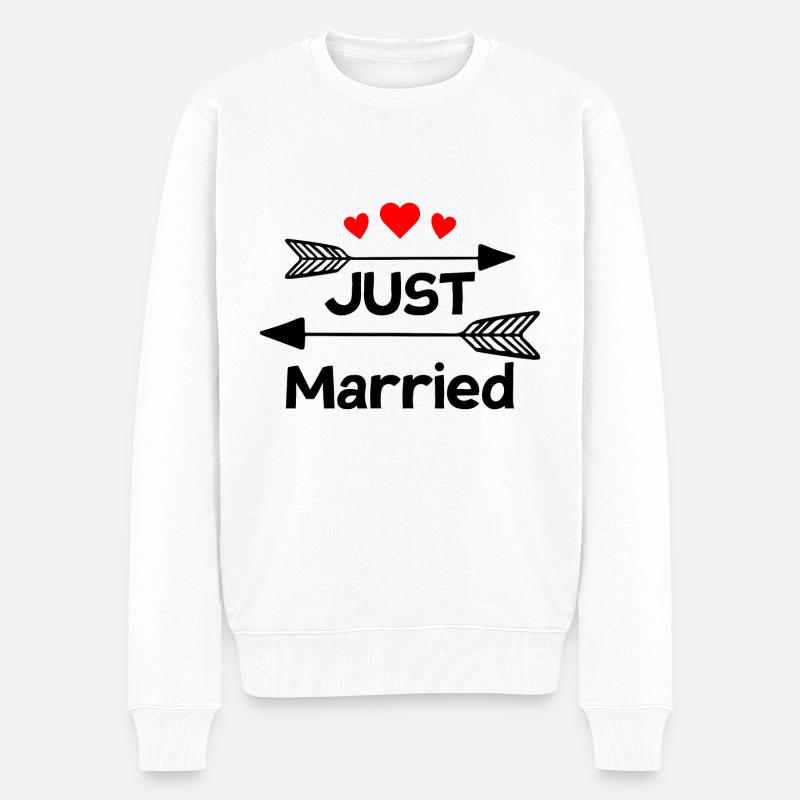 Just Married Hochzeit Geschenk - Männer Premium Bio Pullover - Weiß