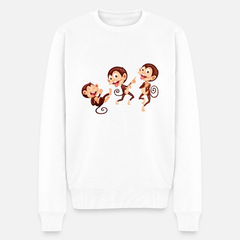 Three Monkeys. Drei Äffchen. - Männer Premium Bio Pullover - Weiß