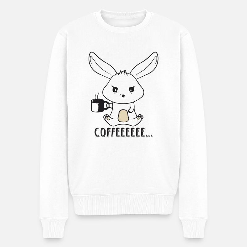 Lapin de café en colère et endormi - Pull Premium bio Homme - blanc