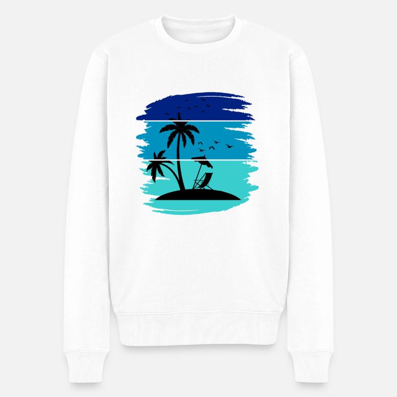 Soleil, plage et palmiers - Pull Premium bio Homme - blanc