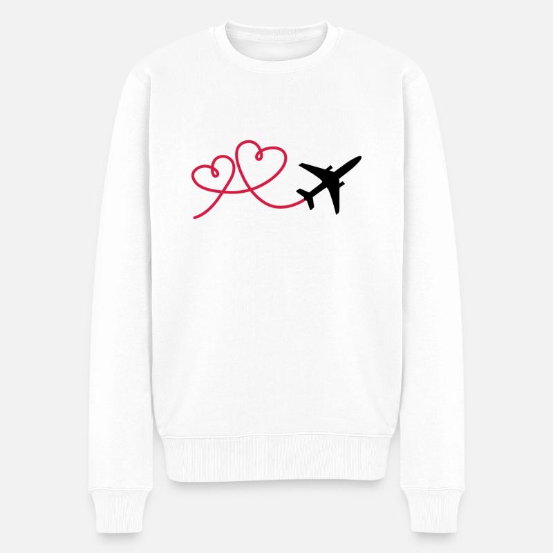 Flugzeug Flieger mit Herz - Männer Premium Bio Pullover - Weiß