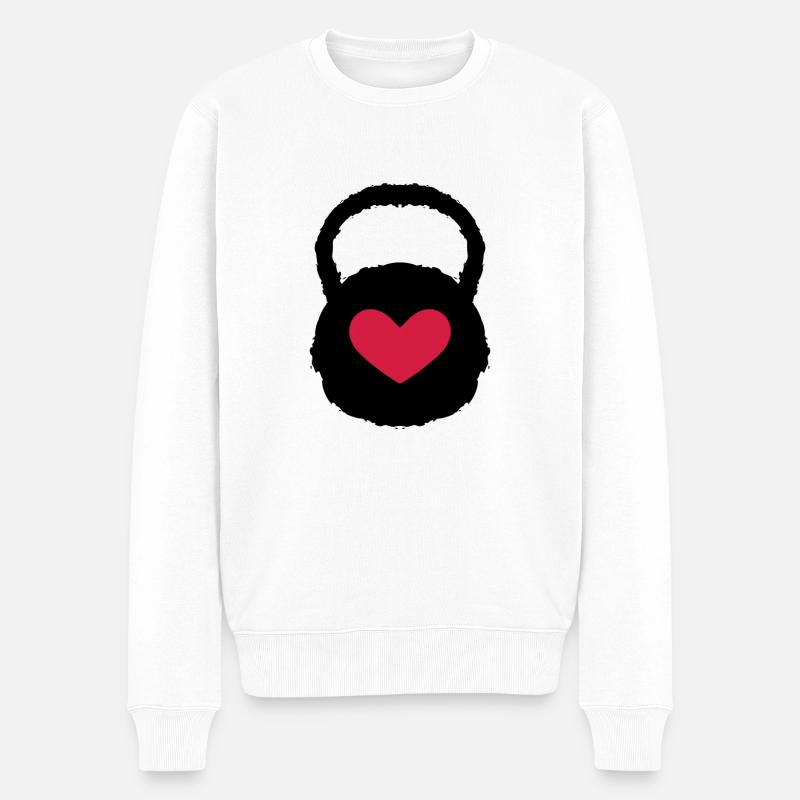 Gewicht Herz Workout Fitness - Männer Premium Bio Pullover - Weiß