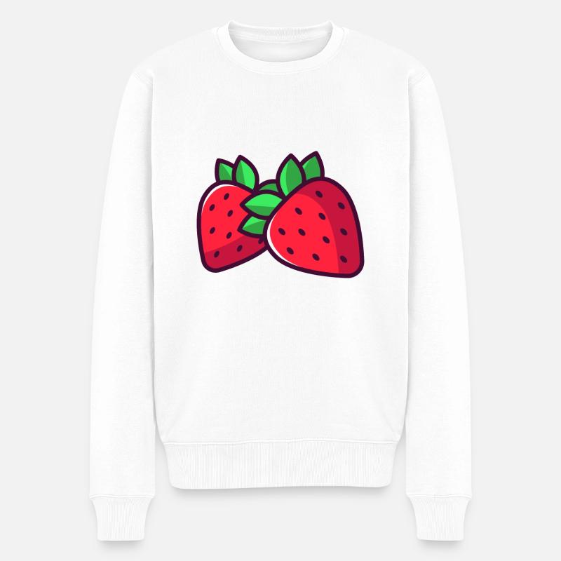 Erdbeere - Männer Premium Bio Pullover - Weiß