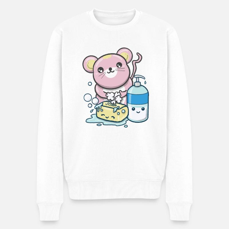 Kawaii Mouse - Maus Hände waschen - Männer Premium Bio Pullover - Weiß
