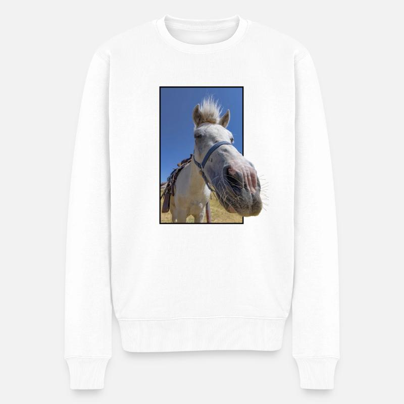 Lustiges Pferdegesicht - Männer Premium Bio Pullover - Weiß