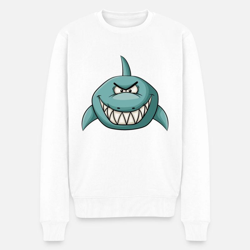 Böse grinsender Hai - Männer Premium Bio Pullover - Weiß