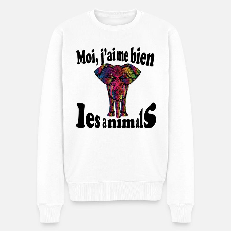 Moi, j aime bien les animals..elephant multicolore - Pull Premium bio Homme - blanc