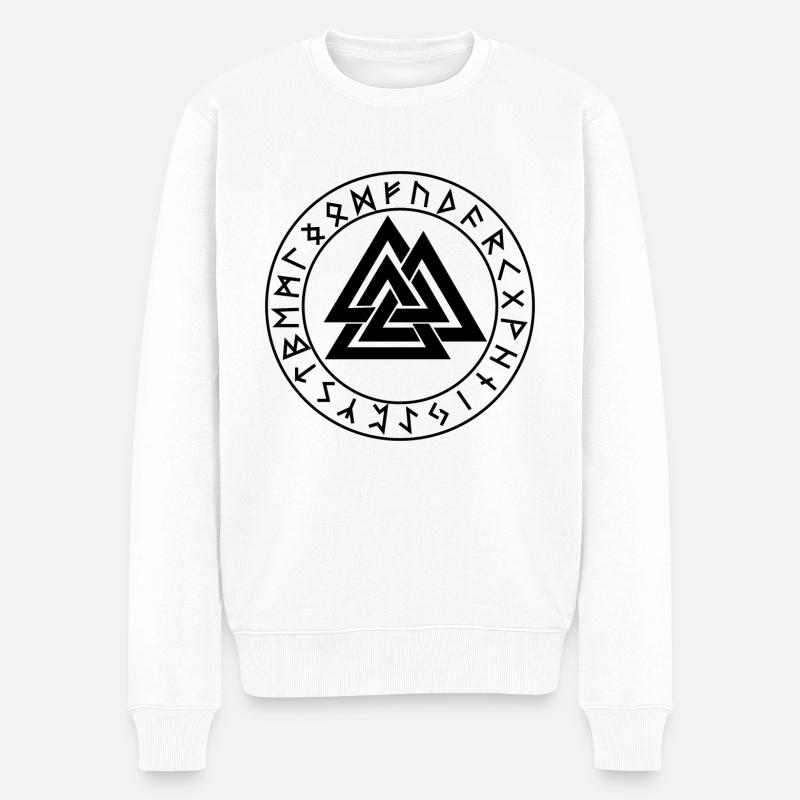 Wotansknoten Valknut Im Runenkreis Futhark - Männer Premium Bio Pullover - Weiß