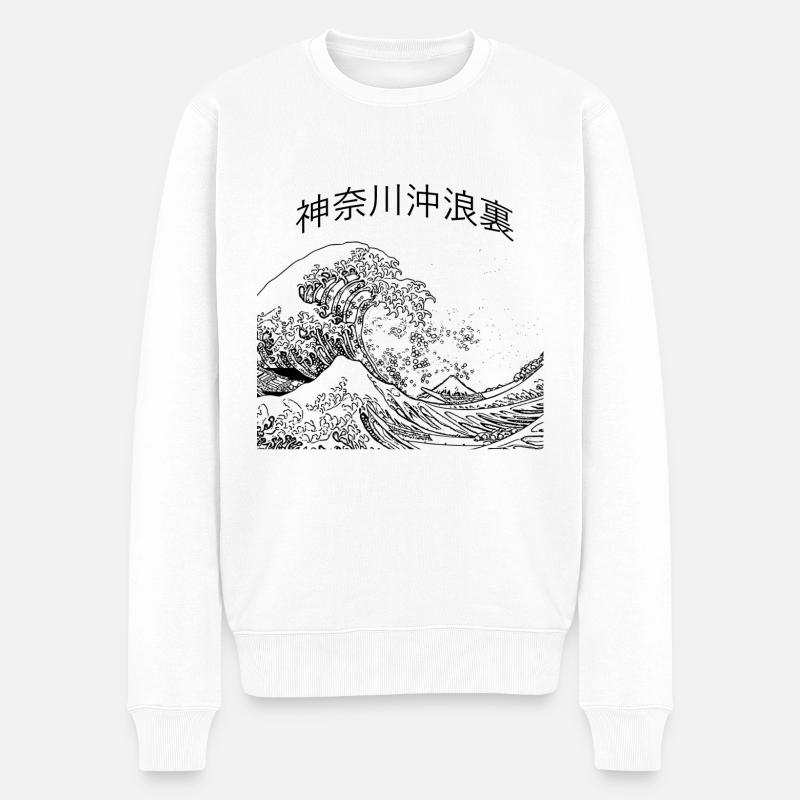 Die große Welle vor Kanagawa - Japan (schwarz) - Männer Premium Bio Pullover - Weiß