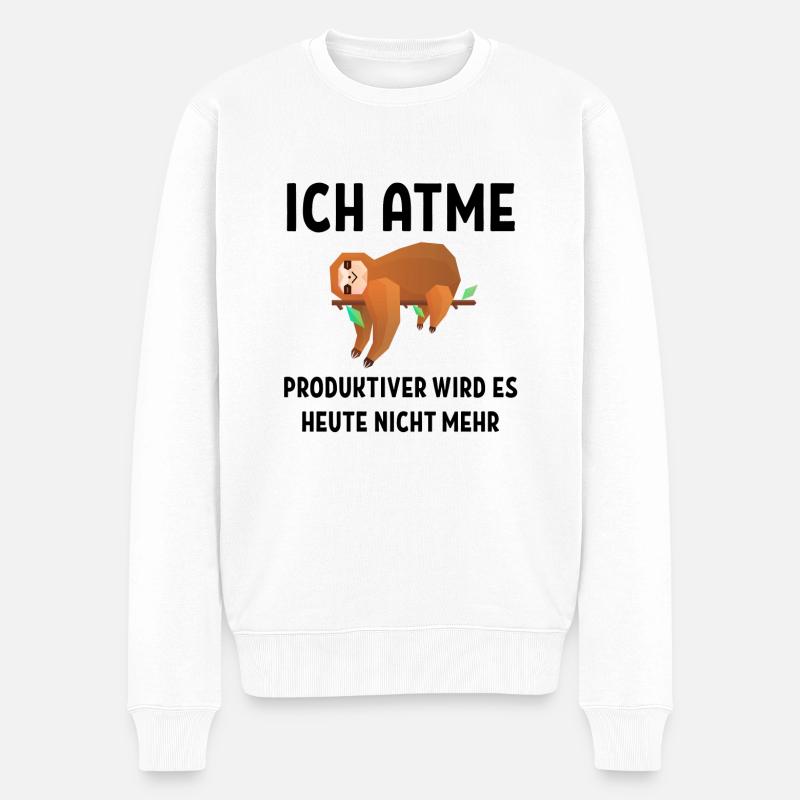 Ich atme Produktiver wird es heute nicht mehr - Männer Premium Bio Pullover - Weiß