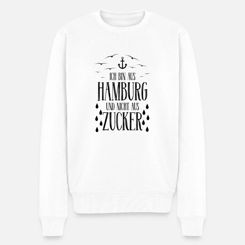 Ich bin aus hamburg und nicht aus zucker - Männer Premium Bio Pullover - Weiß