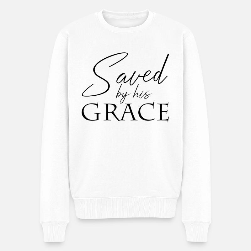 Saved by his grace Gerettet Gnade Jesus Kreuz - Männer Premium Bio Pullover - Weiß