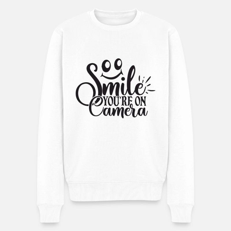 lächle du bist vor der Kamera - Männer Premium Bio Pullover - Weiß