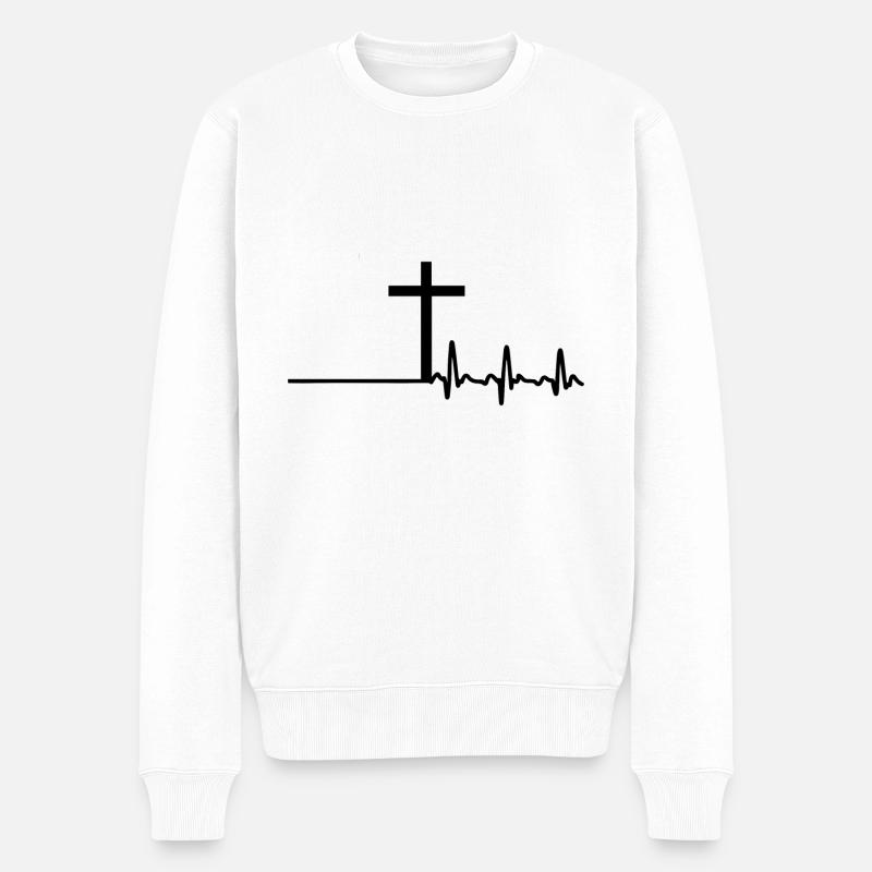 Kreuz Christentum Religion Pulse Herzschlag - Männer Premium Bio Pullover - Weiß