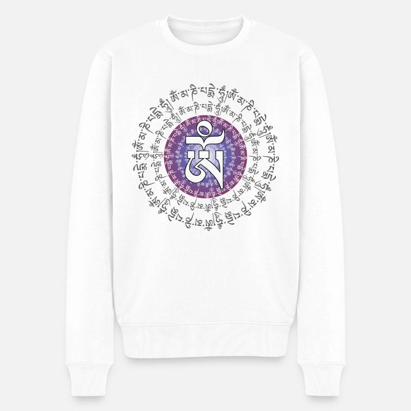 Mantra de compassion bouddhiste OM MANI PADME HUM - Pull Premium bio Homme - blanc