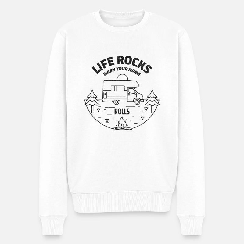 Life Rocks When Your Home Rolls - Männer Premium Bio Pullover - Weiß