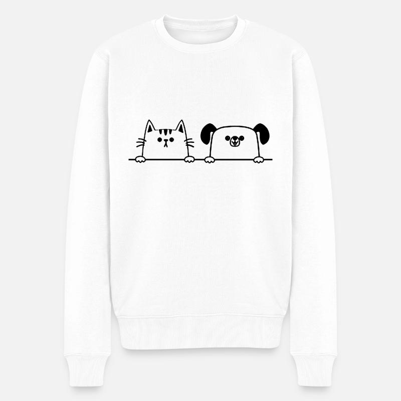 Katze Hund - Männer Premium Bio Pullover - Weiß