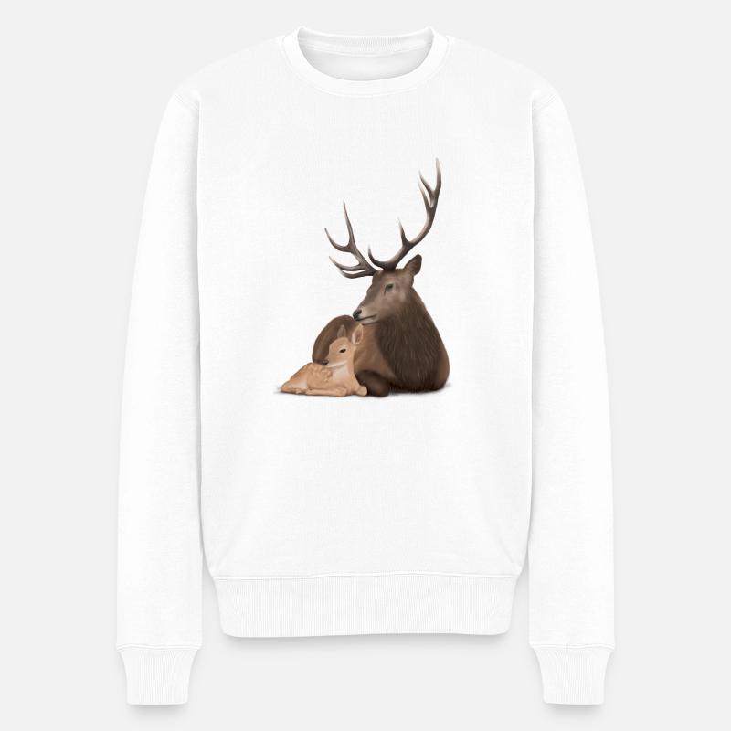 Papa Hirsch und sein Kitz - Männer Premium Bio Pullover - Weiß