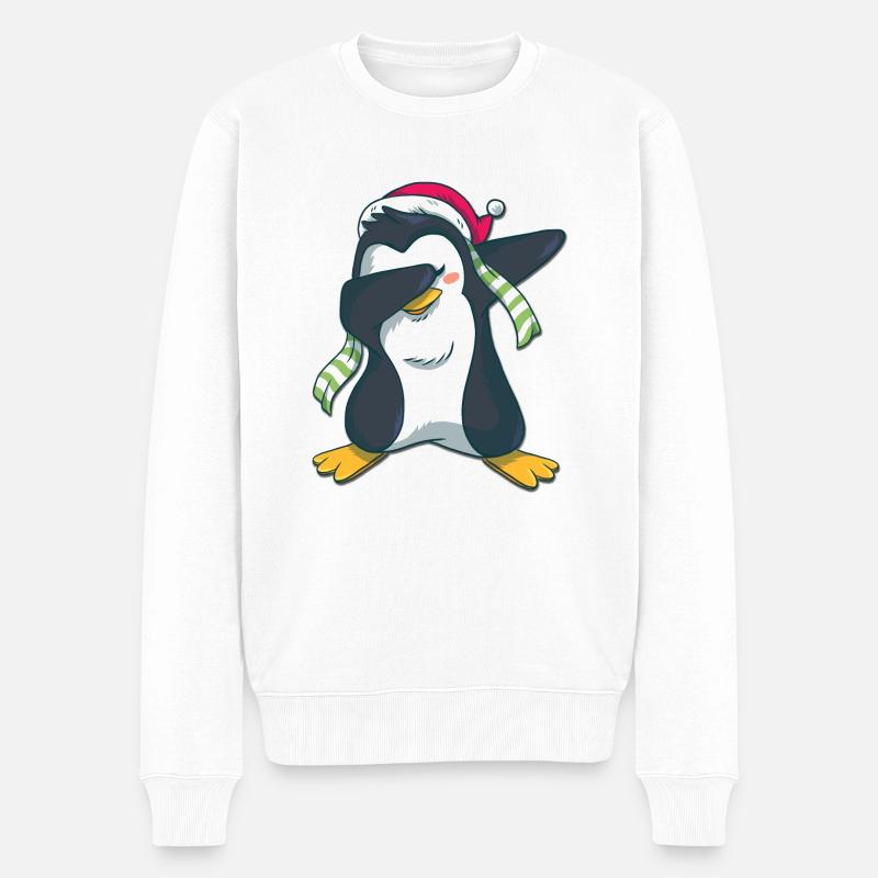 Pinguin dabbing - Männer Premium Bio Pullover - Weiß