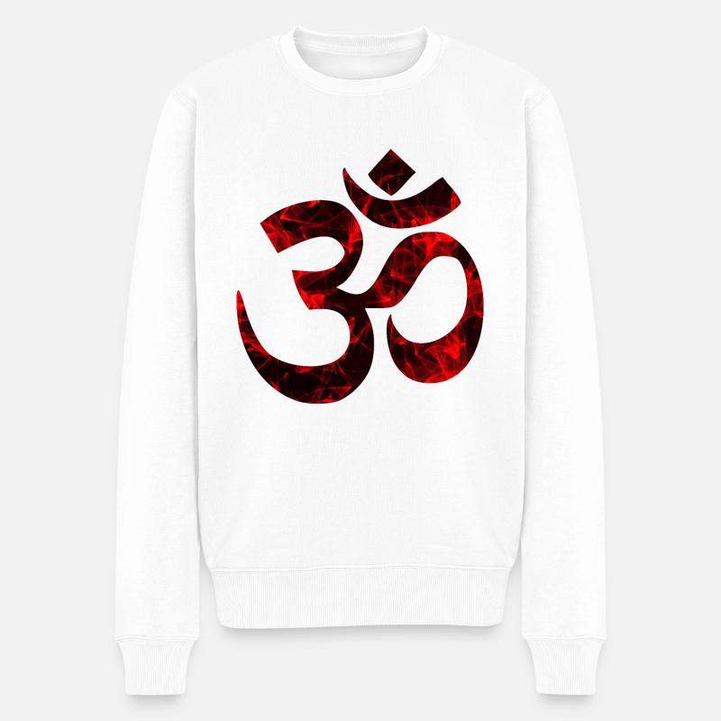 OM rouge, Om, Om hindou, symbole Om, Aum, OM - Pull Premium bio Homme - blanc
