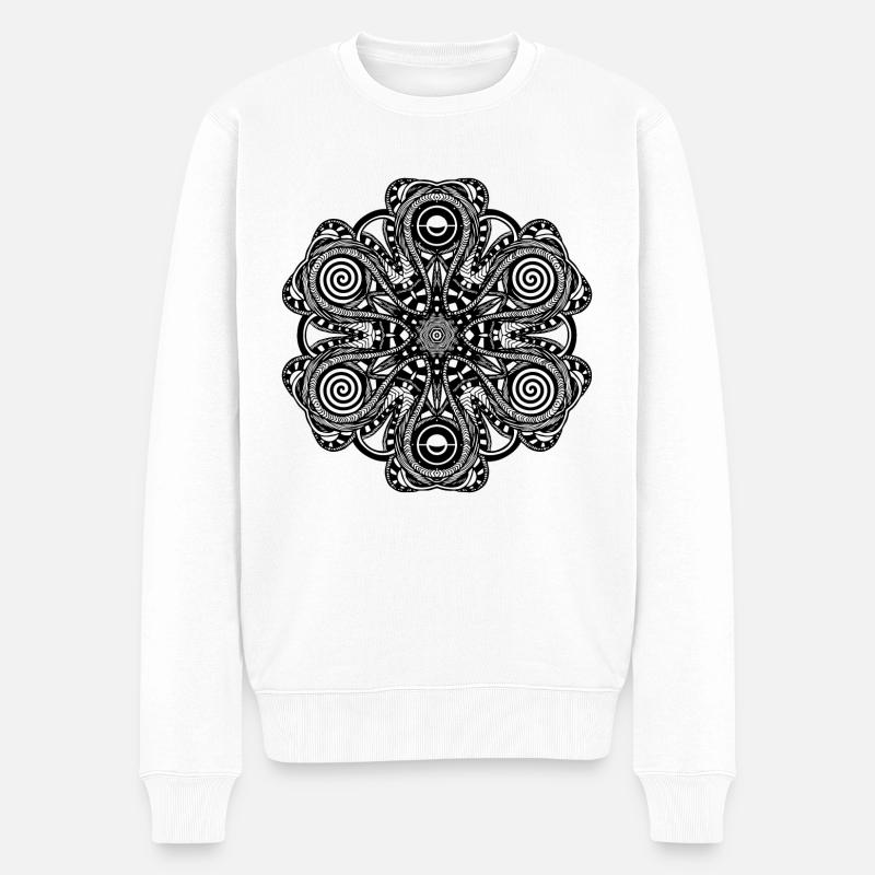 Techno Mandala - Männer Premium Bio Pullover - Weiß
