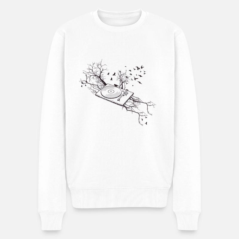 Disque - Disque - Arbre - Oiseaux - Pull Premium bio Homme - blanc