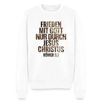 Frieden mit Gott nur durch Jesus Christus - Männer Premium Bio Pullover - Weiß - Vorne - Thijin (182cm)
