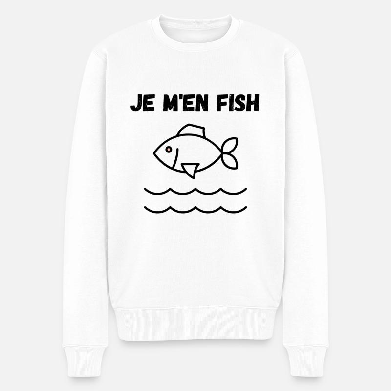 Je m'en fish humour poisson pêcheur - Pull Premium bio Homme - blanc
