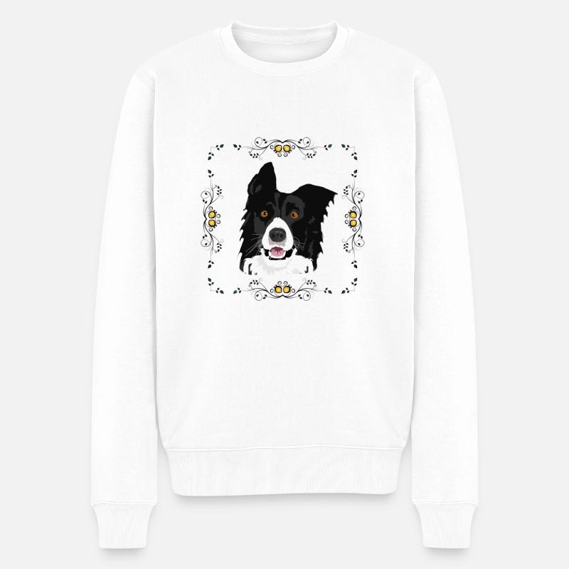 Border collie - Pull Premium bio Homme - blanc