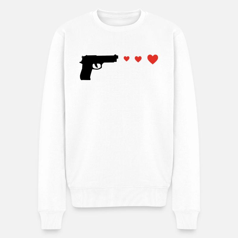 Herzen Liebes Pistole - Männer Premium Bio Pullover - Weiß