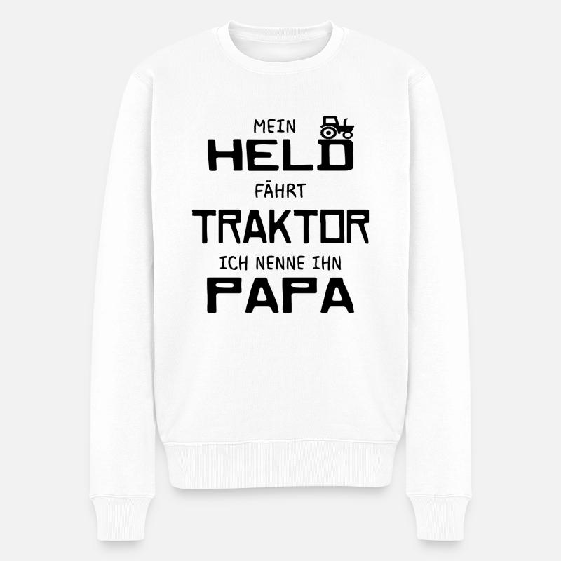 Held traktor papa Landwirt Geschenk Spruch - Männer Premium Bio Pullover - Weiß