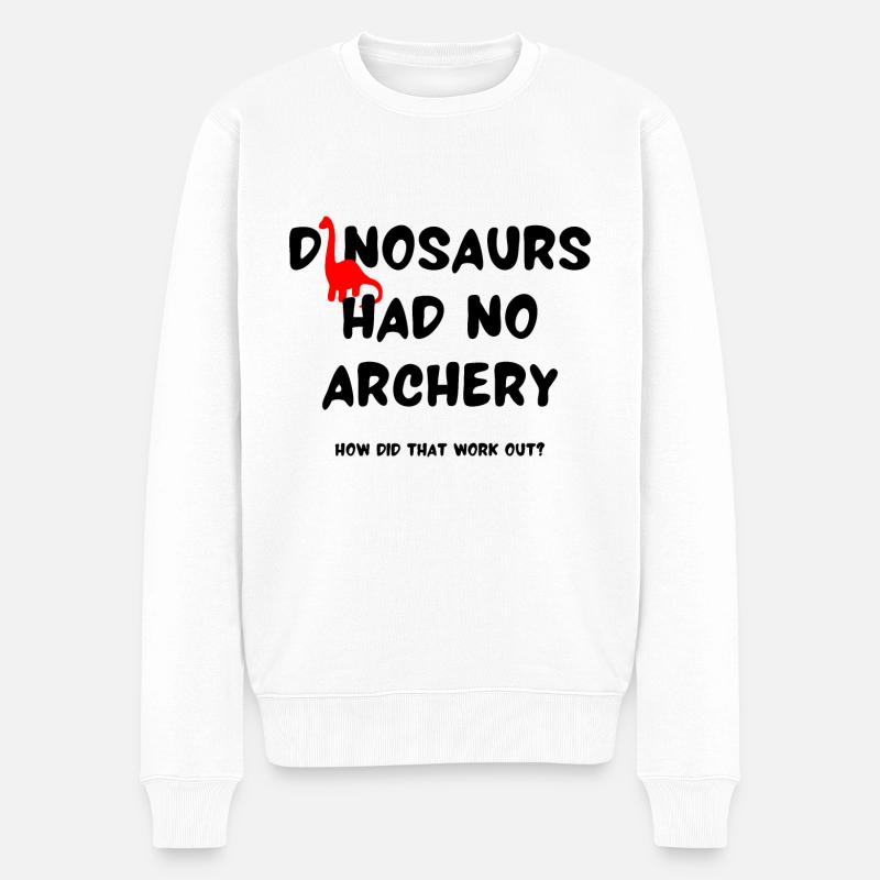 Dinosaurier hatten kein Bogenschießen Wie hat das geklappt? - Männer Premium Bio Pullover - Weiß