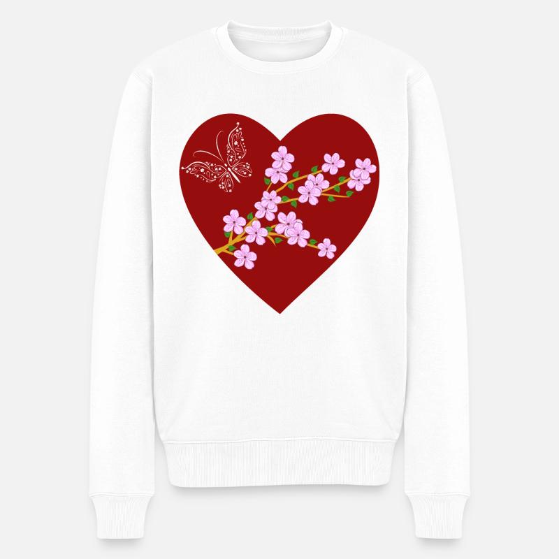 Schmetterling Kirschblüte - Männer Premium Bio Pullover - Weiß